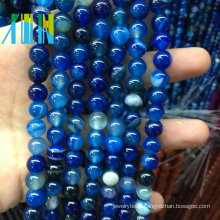 8mm Round Blue Stripe Agate Gemstone Jasper DIY Loose Beads Jewelry Making Strand 15"